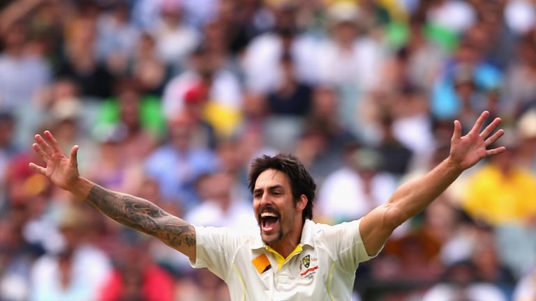 Mitchell Johnson of Australia appeals for the wicket of Stuart Broad of England during day two of the fourth Ashes Test  at the MCG.
