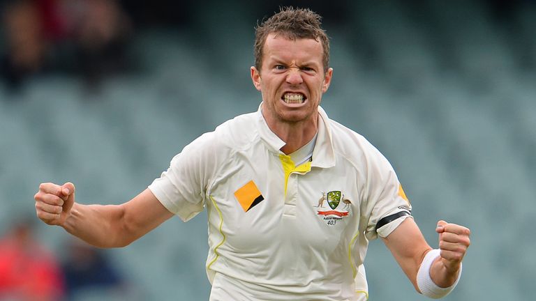 Peter Siddle: Australia seamer celebrates the wicket of Stuart Broad on day five on second Ashes Test in Adelaide. Dec 9 2013.