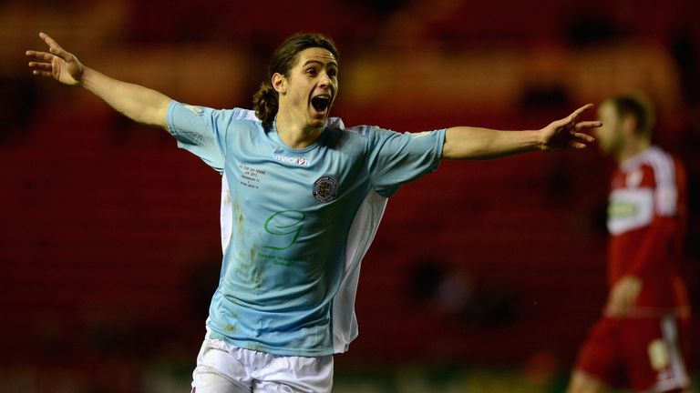 MIDDLESBROUGH, ENGLAND - JANUARY 05:  Bradley Goldberg celebraes scoring against Middlesborough during the FA Cup with Budweiser Third Round match between 