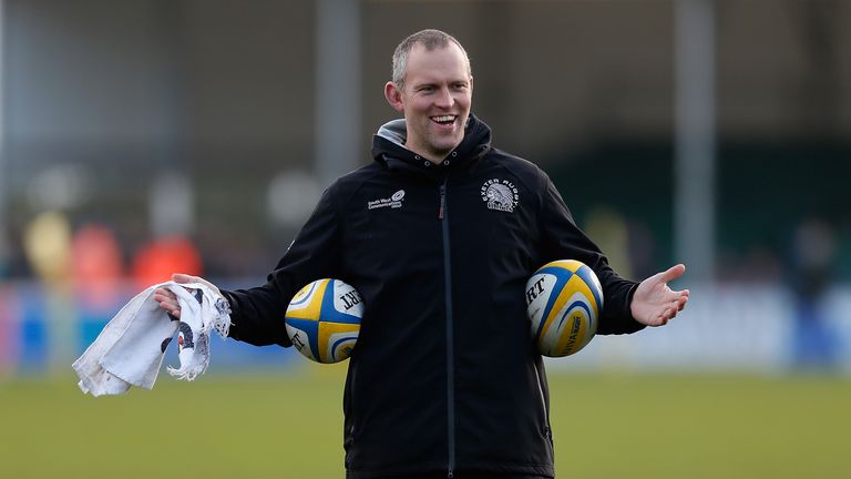 Exeter Chiefs assistant coach Rob Hunter looks on before kick off during the Aviva Premiership match against Newcastle Falcons at Sandy Park. Dec 21 2013.