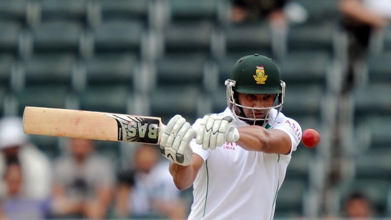 South African batsman Alviro Petersen bats on the fourth day of the first cricket Test between South Africa and India at the Wanderers Stadium in Johannesb