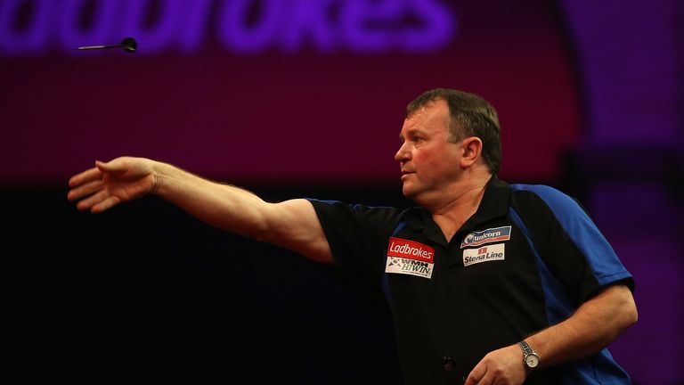 Terry Jenkins of England in action during the PDC World Darts Championship