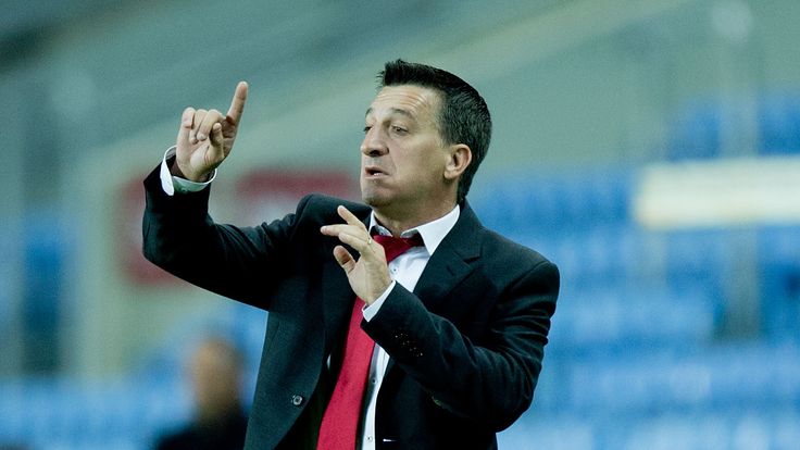 Head coach Allen Bula of Gibraltar gives instructions during the international friendly match between Gibraltar and Slovakia