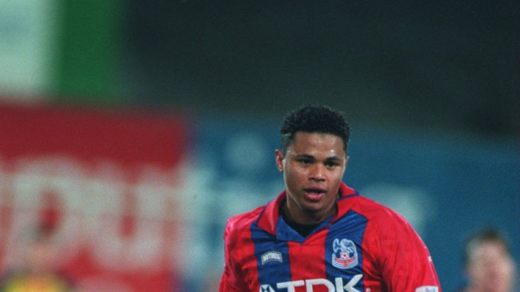FEB 1995:  JOHN SALAKO OF CRYSTAL PALACE IN ACTION DURING A FA CUP FIFTH ROUND MATCH AGAINST WATFORD AT SELHURST PARK. PALACE WON THE TIE 1-0. Mandatory Cr