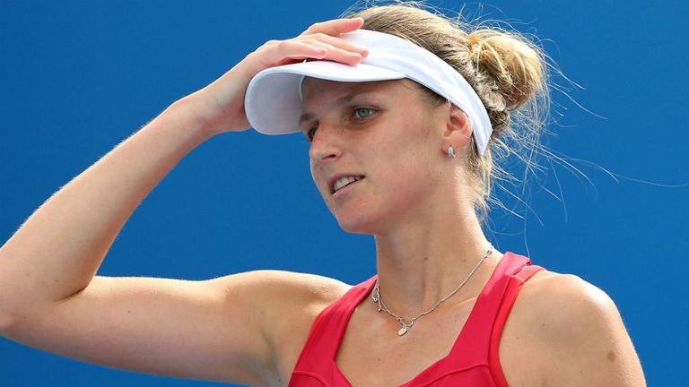 - Pliskova of the Czech Republic reacts in her second round match against Daniela Hantuchova of Slovakia