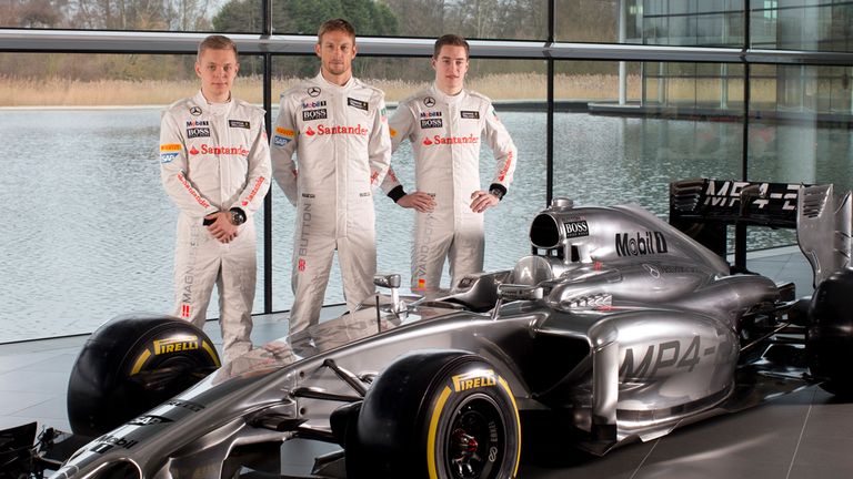 Exciting times: Jenson Button with team-mates Kevin Magnussen and Stoffel Vandoorne (Credit: McLaren)