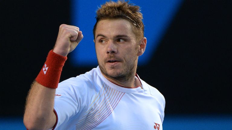 - Switzerlands Stanislas Wawrinka gestures as he celebrates winning a game during his mens singles match against Serbias Novak Djokovic on day nine at the 2014 Australian Open