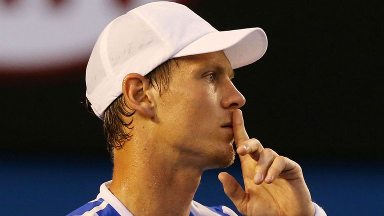 - Berdych of the Czech Republic gestures in his semi-final match against Stanislas Wawrinka of Switzerland