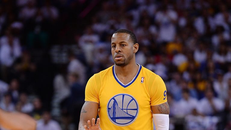 Andre Iguodala of the Golden State Warriors controls the basketball