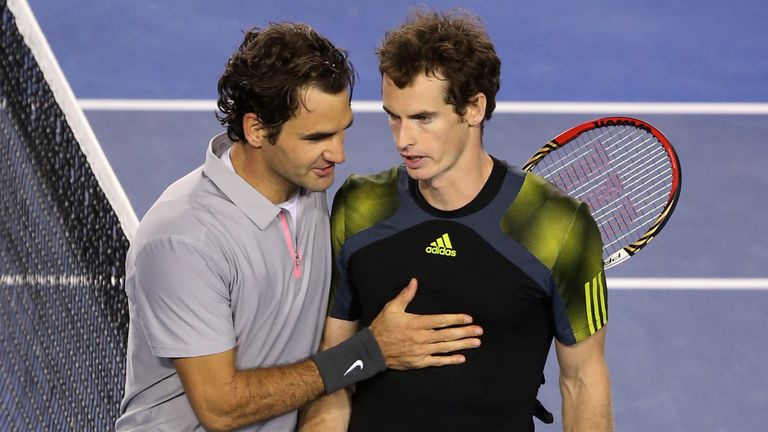 Andy Murray of Great Britain shakes hands with Roger Federer of Switzerland after Murray won their semifinal match at the 2013 Australian Open
