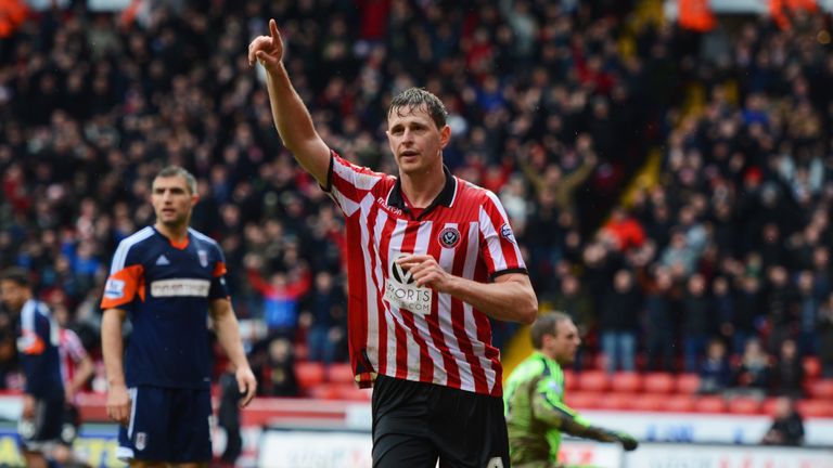 SHEFFIELD, ENGLAND - JANUARY 26:  Chris Porter of Sheffield United celebrates as he scores their first goal during the FA Cup with Budweiser fourth round m