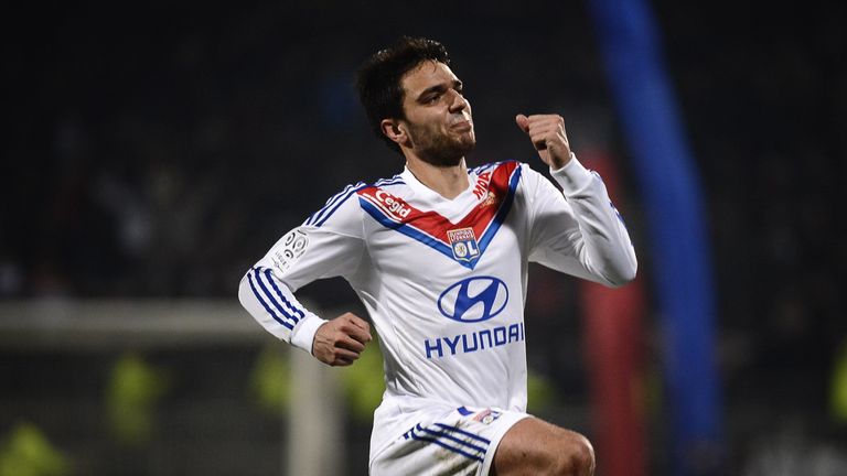 Lyon's French midfielder Clement Grenier celebrates after scoring a goal during the French L1 football match Olympique Lyonnais (OL) vs Sochaux (FCSM) on J