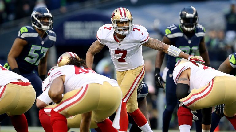 Colin Kaepernick #7 of the San Francisco 49ers plays against the Seattle Seahawks