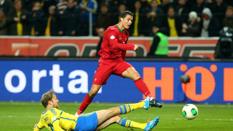 Cristiano Ronaldo scores all of Portugal's three goals against Sweden to help his team qualify for the FIFA 2014 World Cup in the Play-off Second Leg.