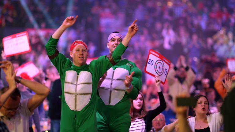 darts Fans dressed as teenage mutant ninja turtles at the World Championship at Alexandra Palace