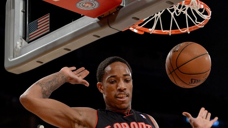 DeMar DeRozan of the Toronto Raptors dunks