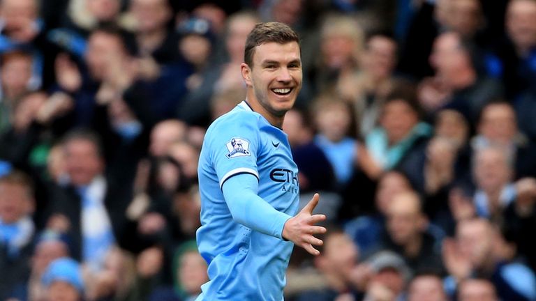 Edin Dzeko: Celebrates his goal against Cardiff