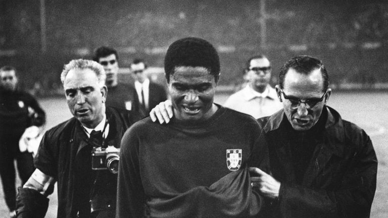 Eusebio leaves the pitch in tears after Portugals 2-1 defeat against England in the 1966 World Cup semi-finals 