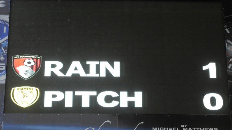 BOURNEMOUTH, ENGLAND - JANUARY 04: A General view of the scoreboard at the Goldsands Stadium after the match is postponed before the FA Cup Third Round mat