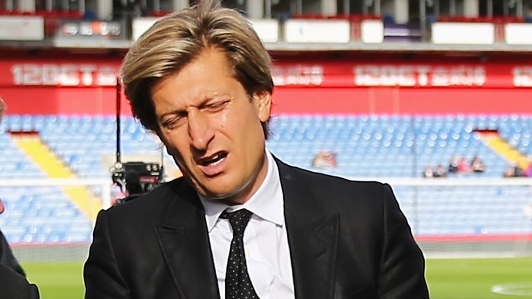 LONDON, ENGLAND - OCTOBER 26:  Crystal Palace Chairman Steve Parish (R) walks around the pitch prior to the Barclays Premier League match between Crystal P