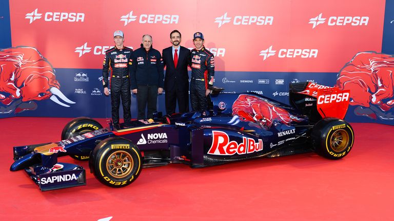 Daniil Kvyat, Franz Tost and Jean-Eric Vergne at the STR9 launch