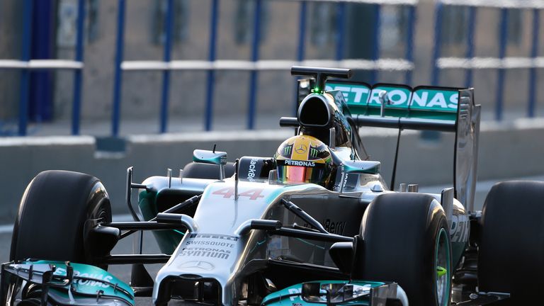 Lewis Hamilton takes the new car onto the Jerez track
