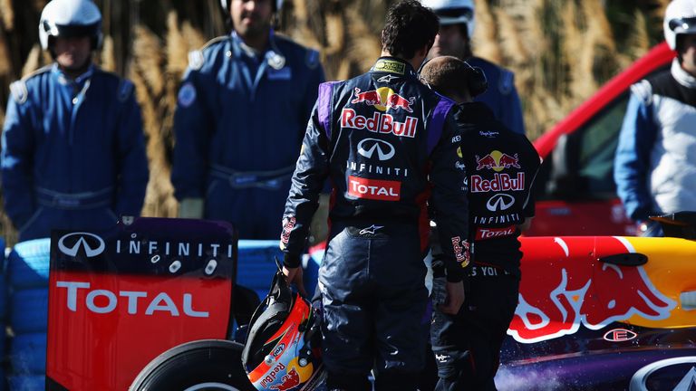 Daniel Ricciardo inspects his RB10