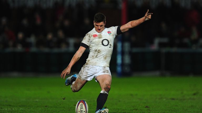Freddie Burns kicks at goal during the International friendly between England Saxons and Ireland Wolfhounds