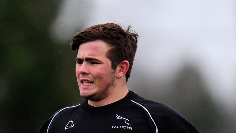 Newcastle Falcons prop George McGuigan in action during Falcons training at Druid Park on March 20, 2013