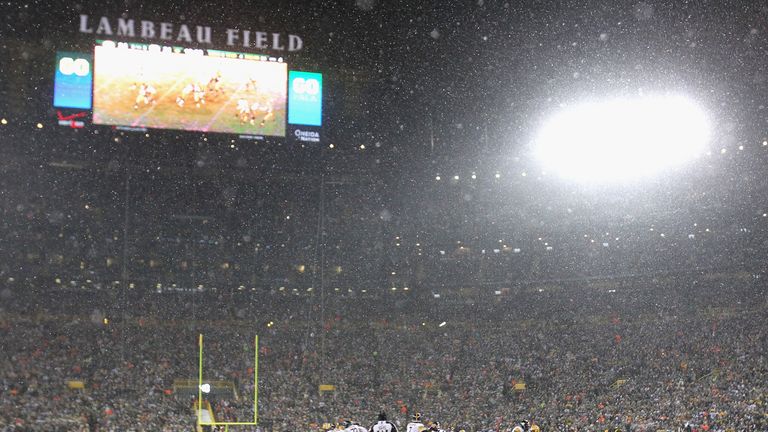 A general view of Lambeau field during an NFL game