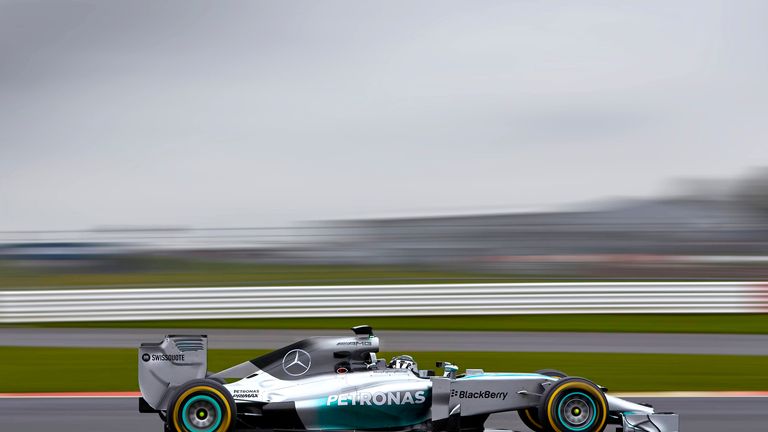 Nico Rosberg gives the car a shakedown at Silverstone