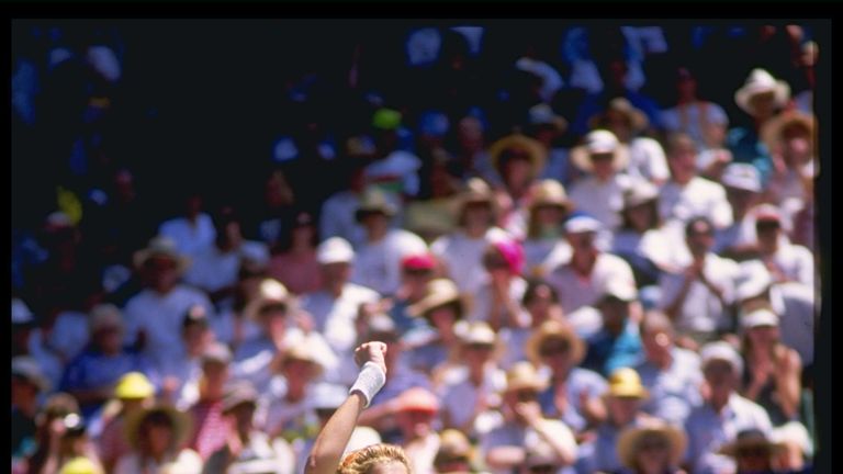 Monica Seles of Yugoslavia celebrates her triumph in the Australian Open