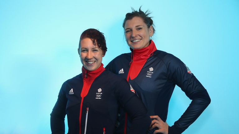 Rebekah Wilson and Paula Walker of Team GB Bobsleigh pose for a portrait during the kitting out day at adidas 