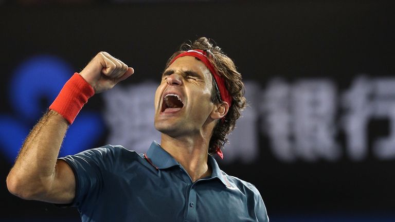 Roger Federer of Switzerland celebrates winning his quarterfinal match against Andy Murray of Great Britain at the Australian Open