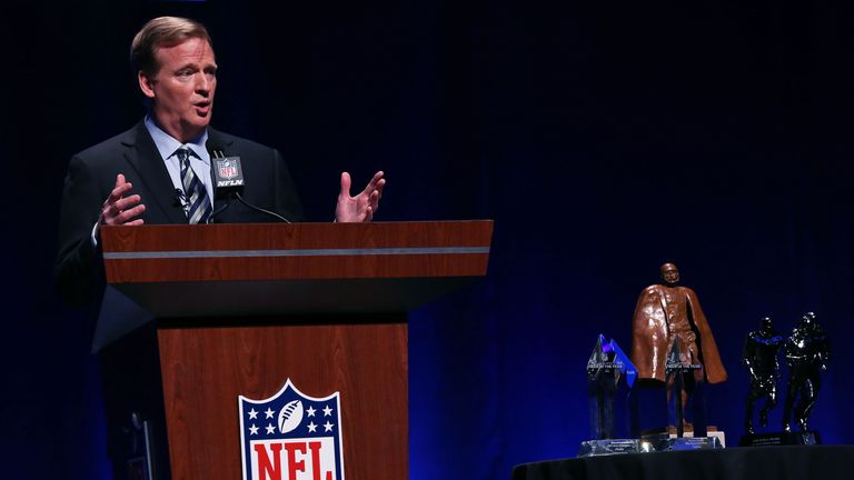 NFL Commissioner Roger Goodell speaks during a Super Bowl XLVIII news conference