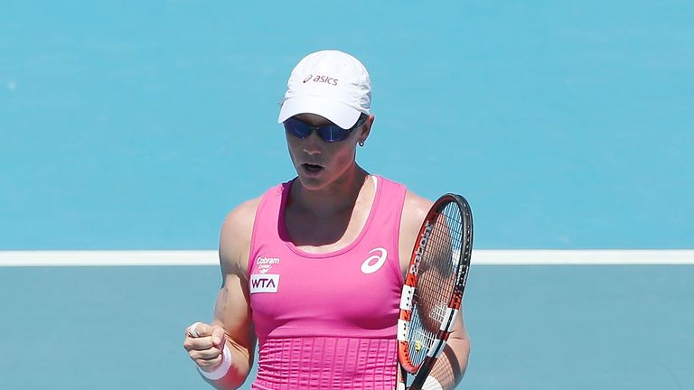 Sam Stosur of Australia celebrates winning a point in her quarter final match against Bojana Jovanovski of Serbia during the Hobart International