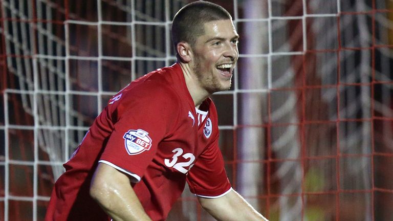 Crawley Town's Jamie Proctor celebrates scoring during the FA Cup Second Round Replay match at The Checkatrade.com Stadium, Crawley.