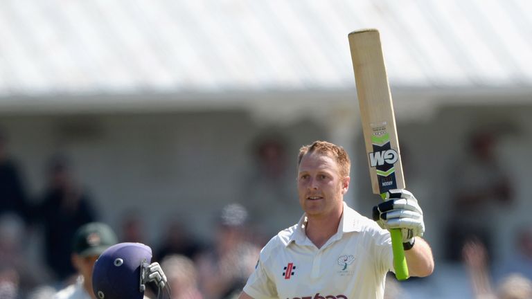 SCARBOROUGH, ENGLAND - JUNE 07:  Yorkshire captain Andrew Gale celebrates reaching his century during day three of the LV County Championship division one 