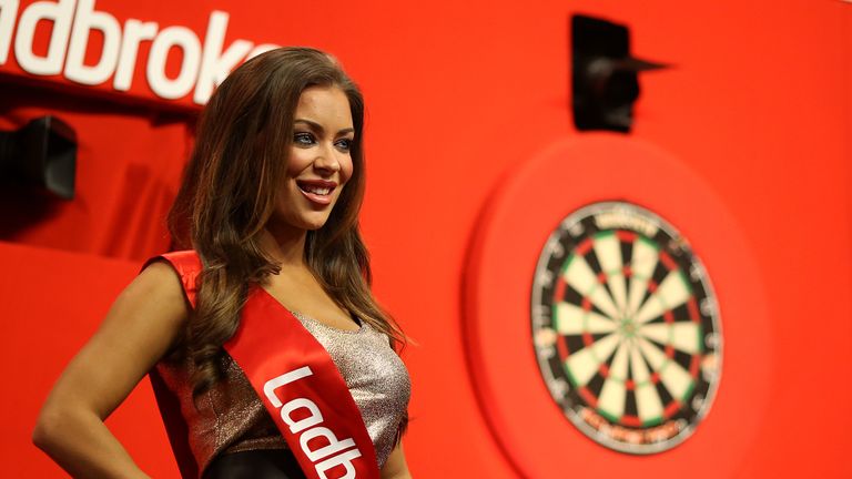 Walk-on girl at the World Darts Championship at Alexandra Palace 