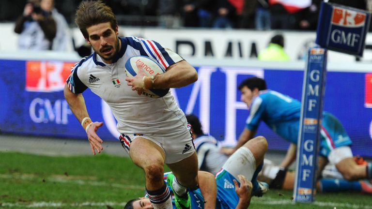 - Hugo Bonneval of France scores a try during the RBS Six Nations match between France and Italy at Stade de France on February 9, 2014 in Paris, France