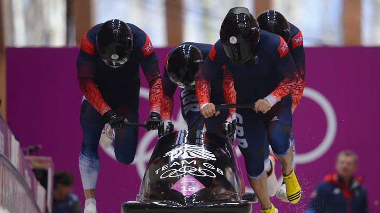Pilot John James Jackson, Stuart Benson, Bruce Tasker and Joel Fearon of Great Britain team 1 in Sochi