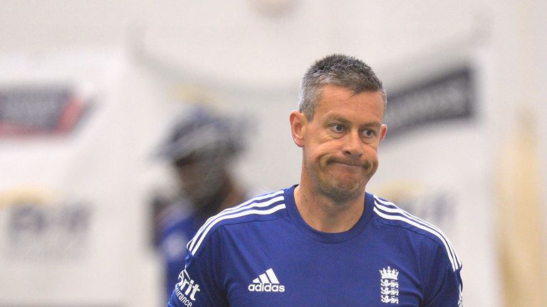 England limited overs coach Ashley Giles at work in the nets