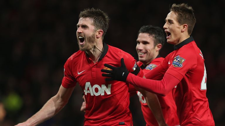 Michael Carrick celebrates netting Manchester United's second.