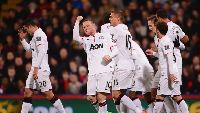 Wayne Rooney of Manchester United celebrates after scoring against Crystal Palace