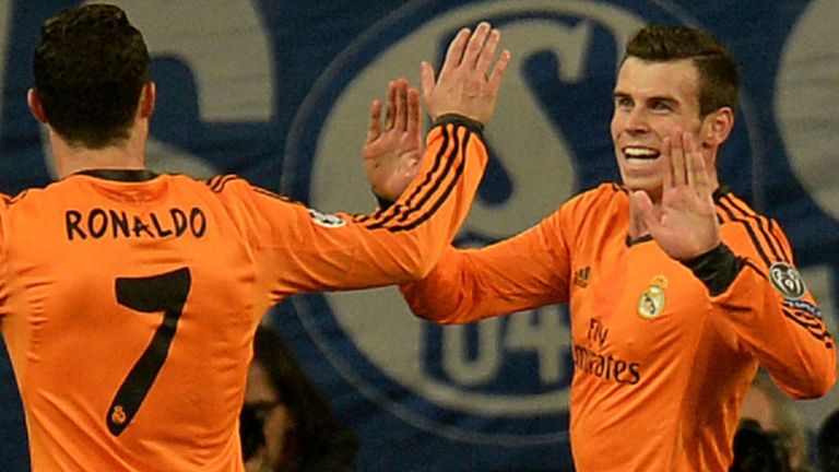 Real Madrid's Gareth Bale celebrates with Cristiano Ronaldo 