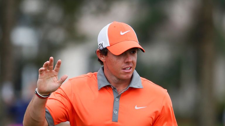 Rory McIlroy of Northern Ireland reacts after putting on the 11th hole during the first round of The Honda Classic 