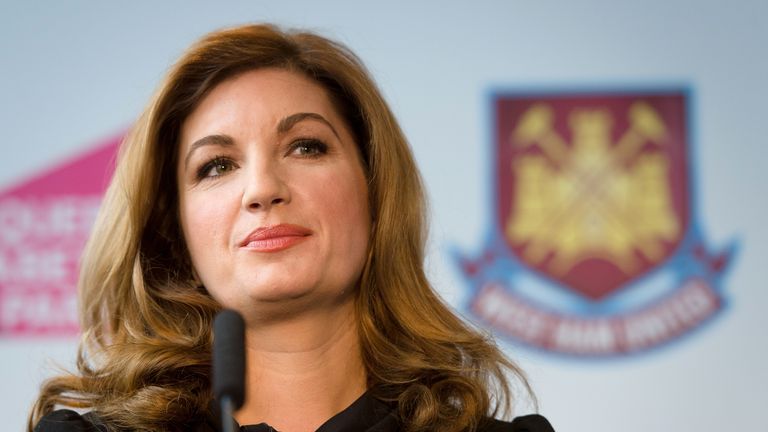 West Ham United Vice Chairman Karren Brady listens to a question during a press conference in east London to announce the new deal between Newham council a