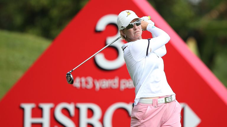 Karrie Webb of Australia hits her tee-shot on the third hole during the second round of the HSBC Women's Champions