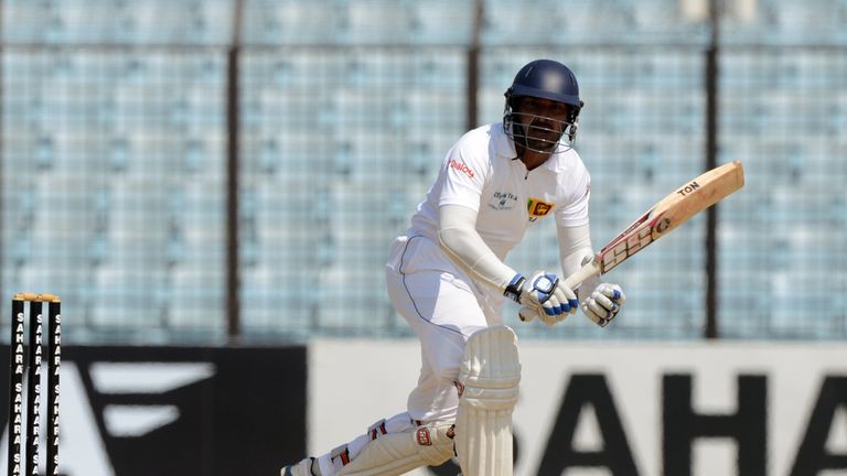 Kumar Sangakkara: Sri Lanka batsman in action on day four of second Test against Bangladesh in Chittagong. Feb 7 2014.