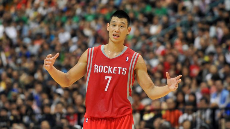 Jeremy Lin of the Houston Rockets gestures during the NBA 2013 Global Games in Taipei on October 13, 2013